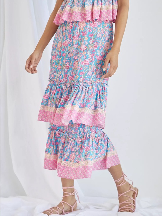 Plenty by Tracy Reese Dresses & Skirts - Plenty by Tracy Reese Floral Tiered Midi Skirt in Blue & Pink
